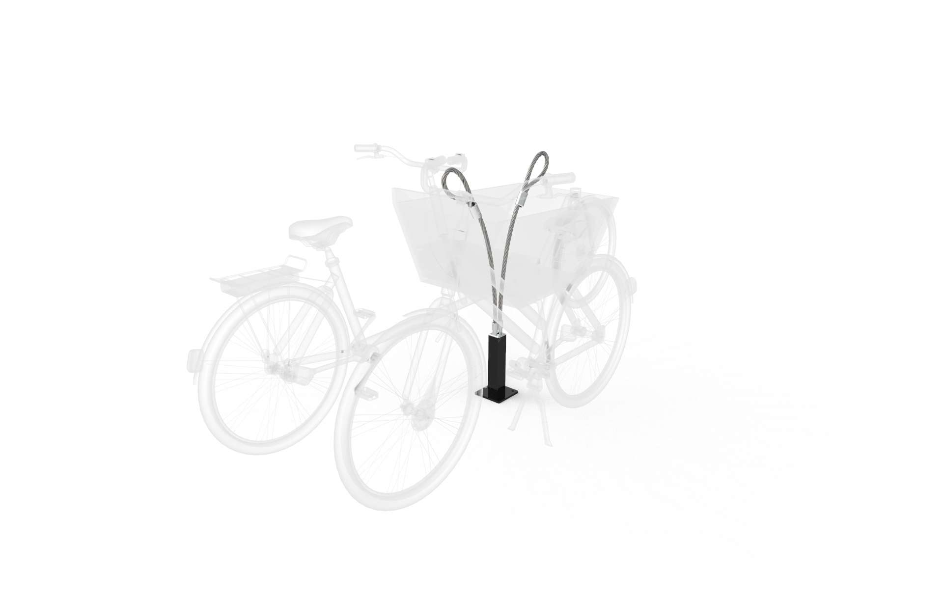 ROSE® Double sided aanbindoplossing voor bakfietsen, scooters en motoren in een drukke fietsenstalling.