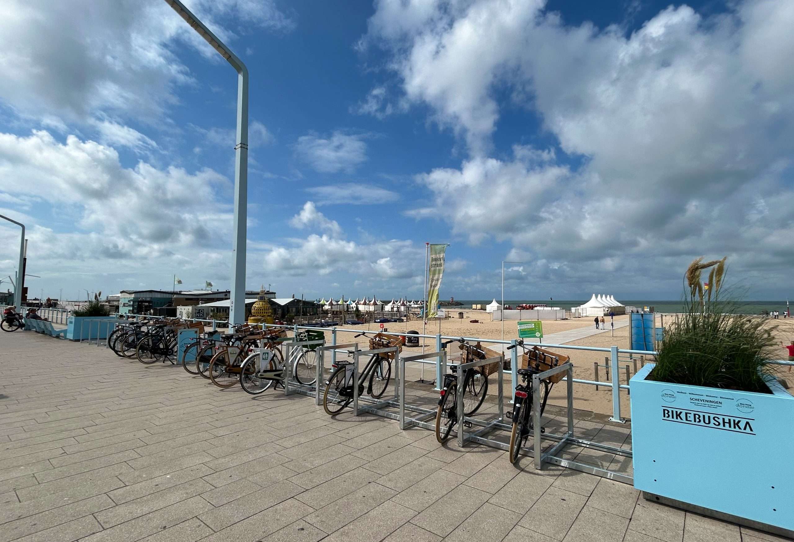 Multifunctionele BIKEBUSHKA® gebruikt als plantenbak en fietsparkeerplek